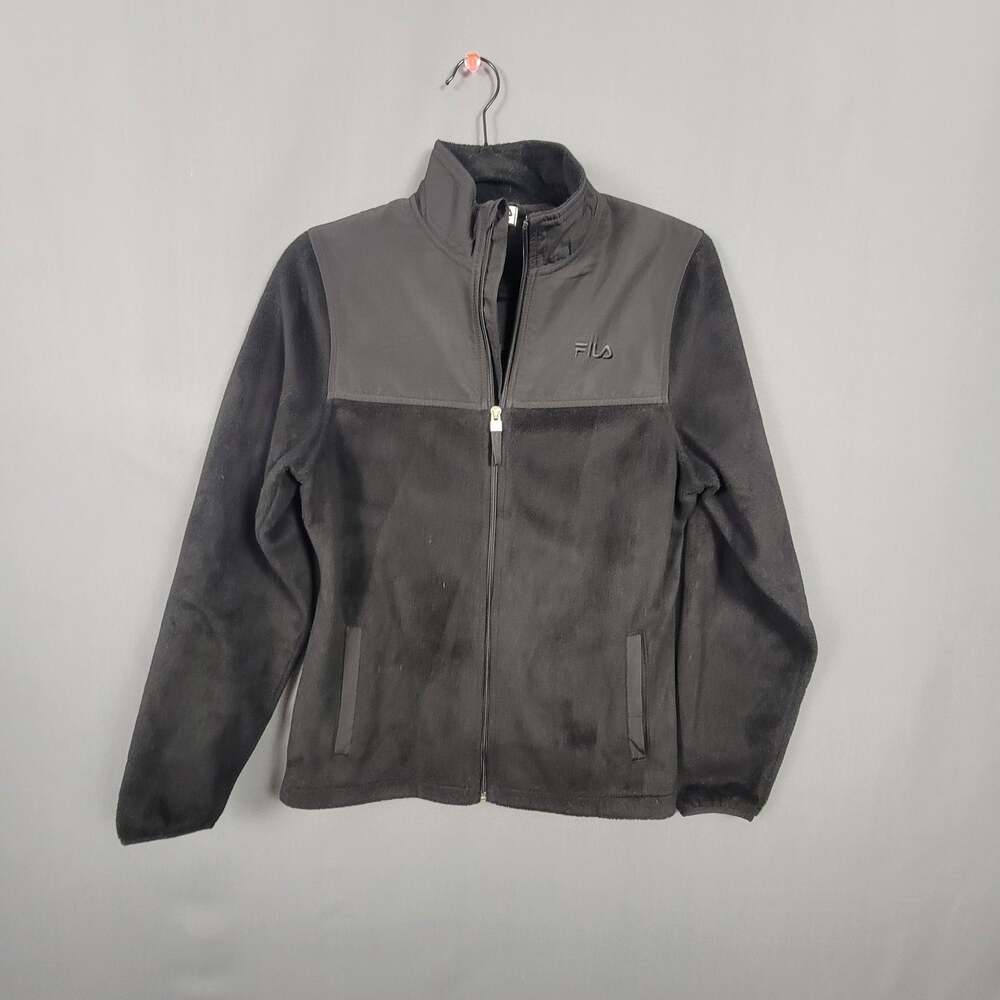 FILA Sport Black Fleece Zip Up Jacket Stand Collar Lightweight Activewear